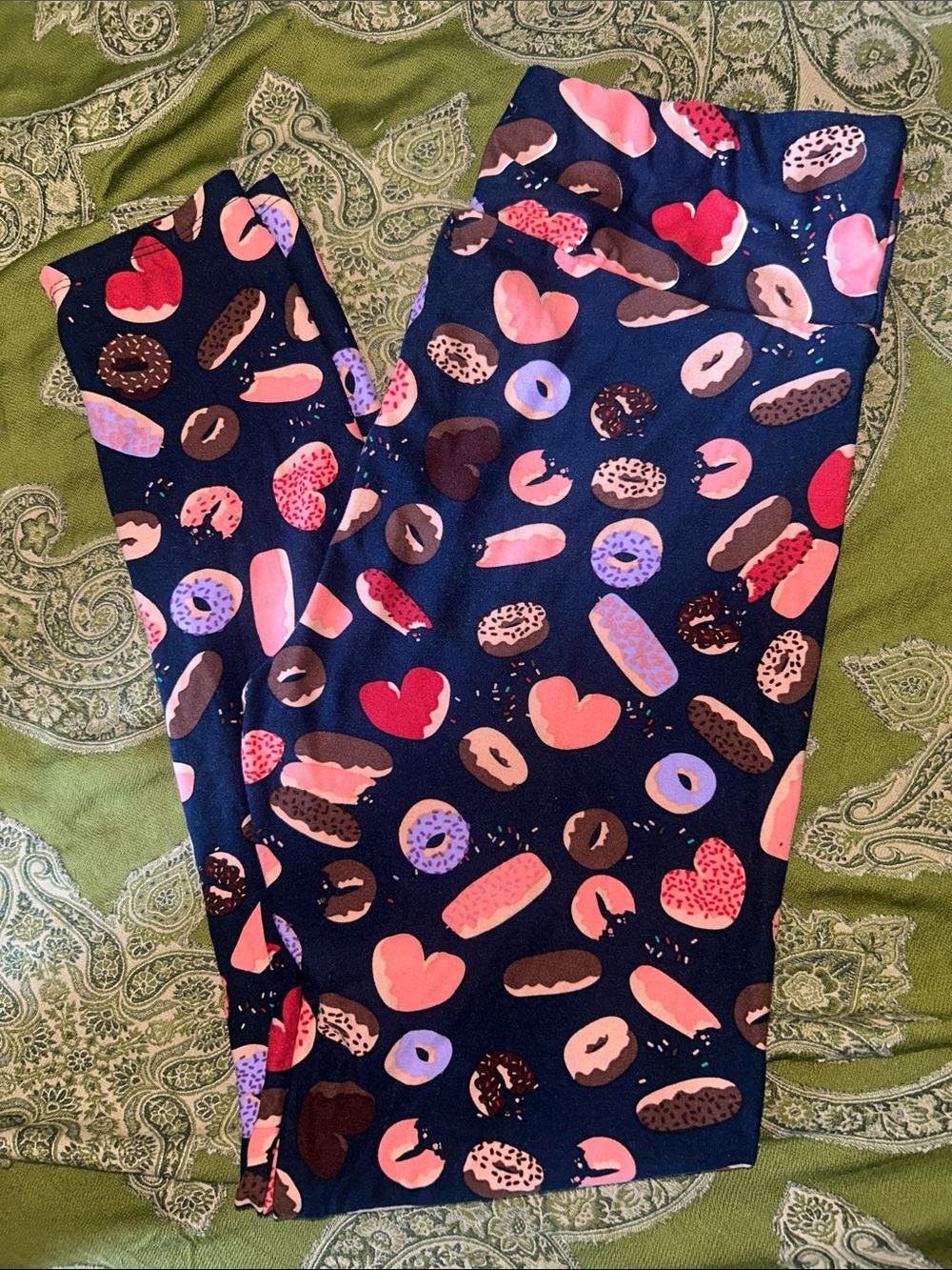 LuLaRoe Navy Donut & Heart Print Leggings with Pink, Red & Purple Accents
